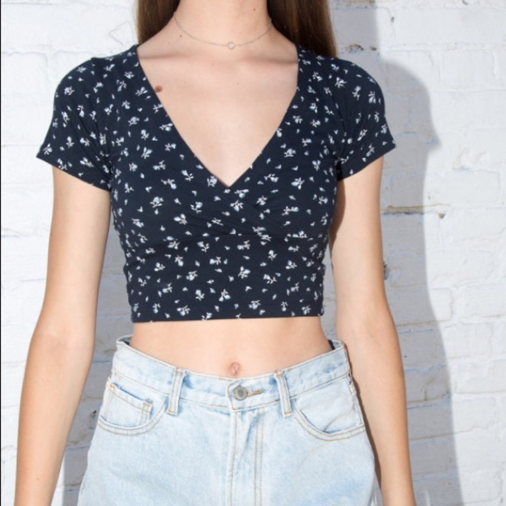 Brandy Melville Rae Top- Navy Floral Wrap Top